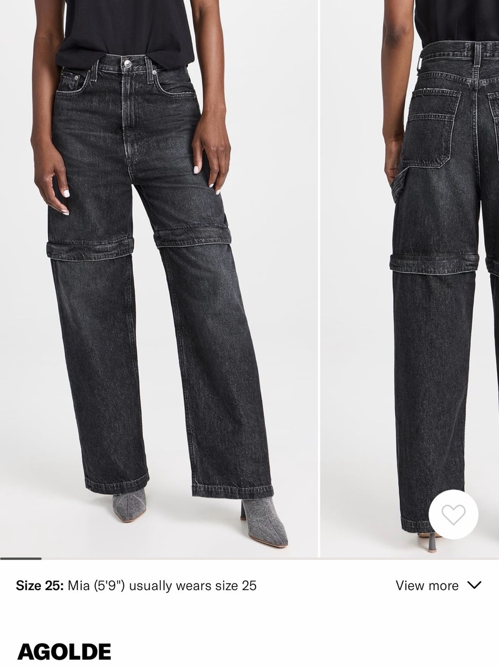 Agolde Black High-Rise Wide-Leg Jeans with Knee Seam Detail size 30